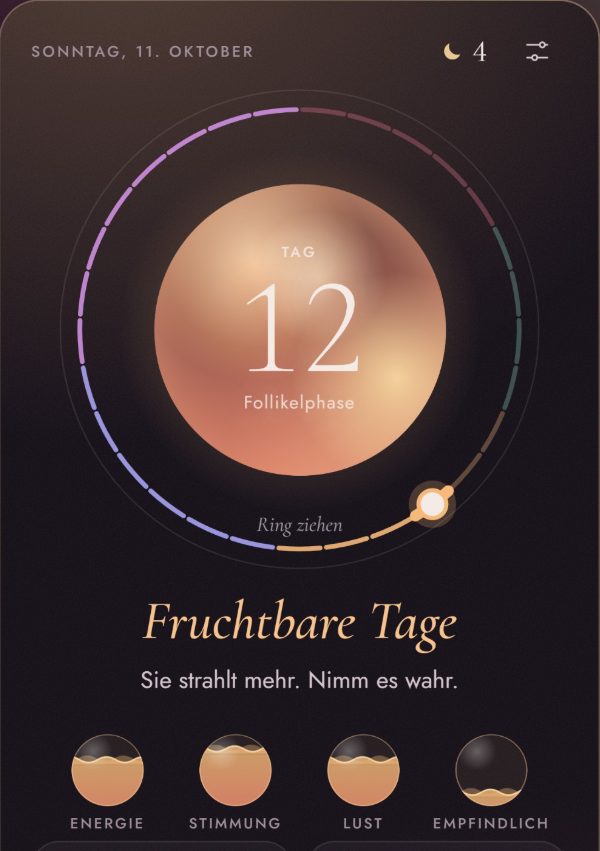 Die Lunatwin-App mit der heutigen Phase, Energie und Stimmung