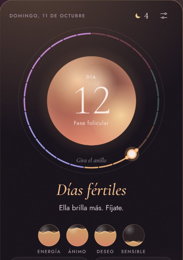 La app Lunatwin con la fase de hoy, la energía y el ánimo
