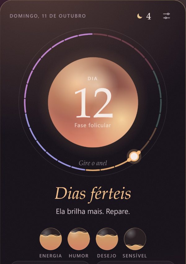 O app Lunatwin com a fase de hoje, energia e humor